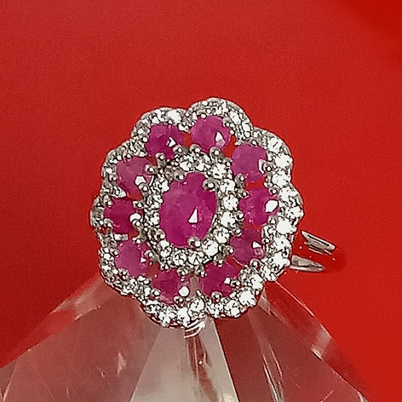925 Sterling Silver Ring Sz 7 with Natural Ruby 6x4mm & CZ - Picture 11 of 11